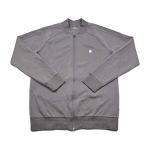 Apple‎ Embroidered Employee Mens Large Grey Jacket Coat Full Zip Hidden Pockets